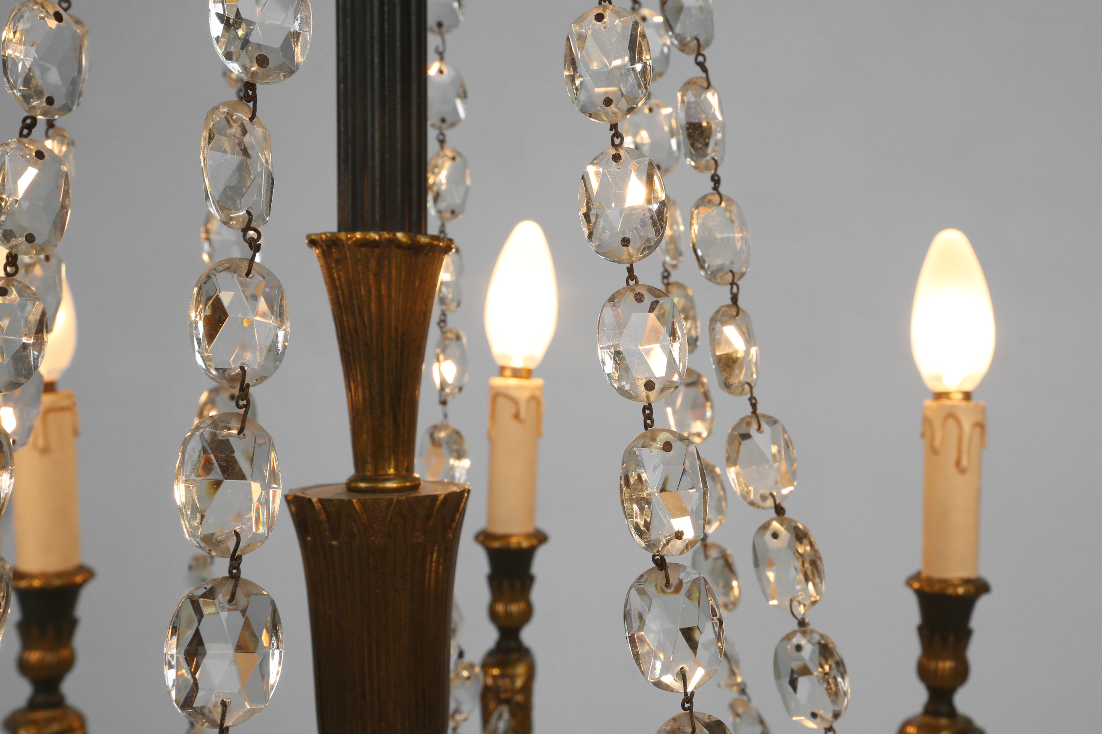 Impressive set of a large bronze Empire Chandelier with 2 wall lights, Belgium ca. 1950thumbnail